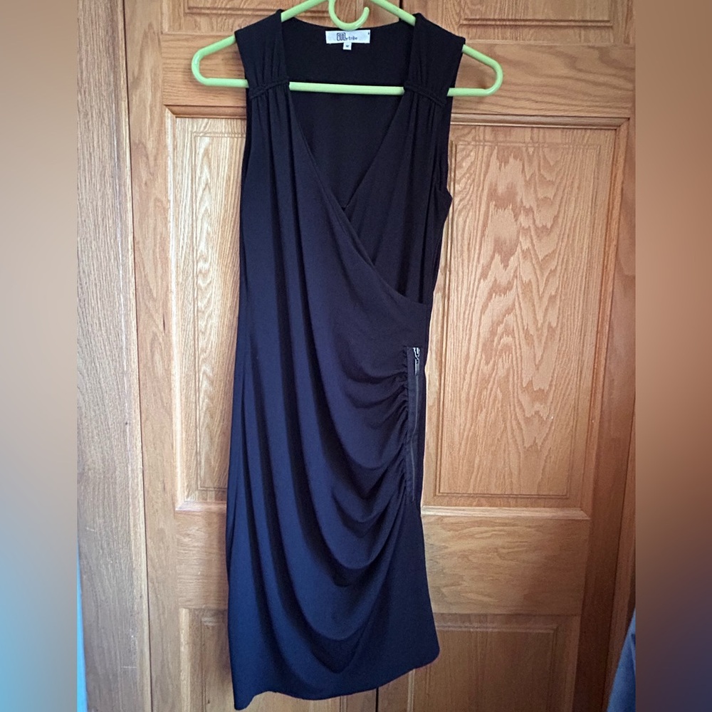 My Tribe Black Draped Mini Dress